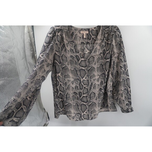 Rebecca Taylor Snake Print Silk V-Neck Blouse Tunic Top Black Gray Python Size 6 - Picture 7 of 8
